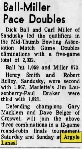 Argyle Lanes (Argyle Recreation) - Dec 1967 Article (newer photo)